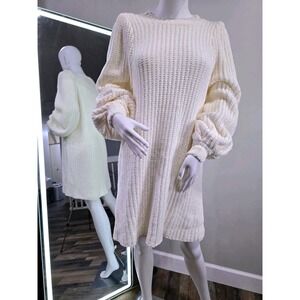 Show Me Your Mumu Dixon Sweater Dress Women Medium Cream Chenille Knit Oversized